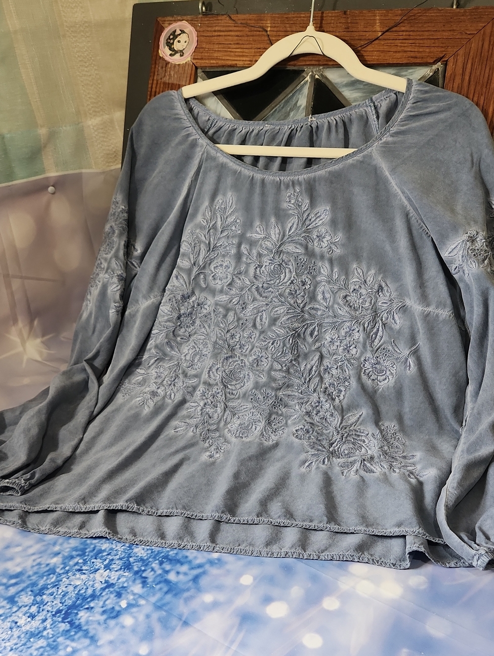 Dusty Blue Embroidered Women’s Blouse